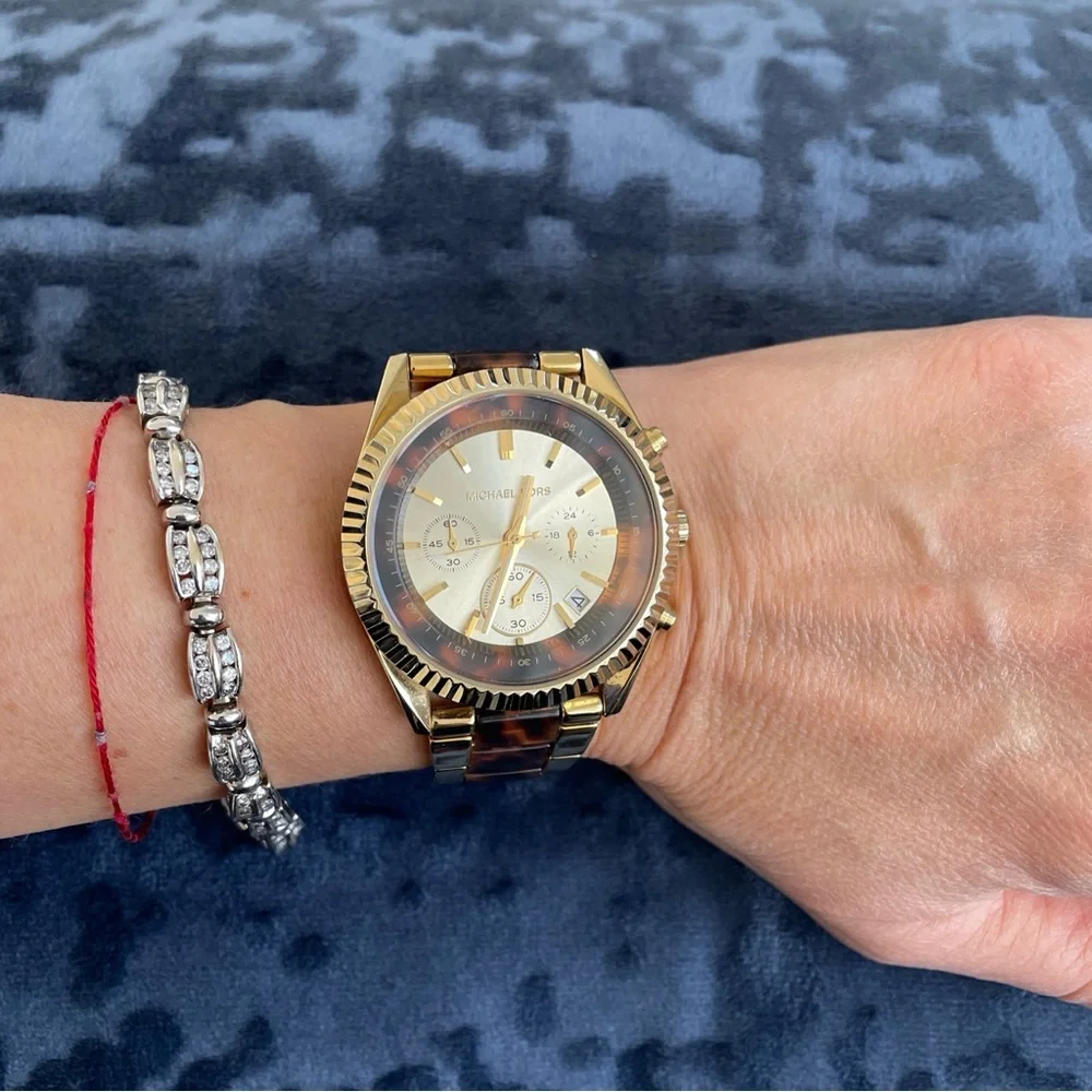 Michael Kors MK5963 Clarkson Women’s Tortoise Gold Steel Chronograph watch w/box